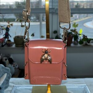 Blush Pink Mini Rubber Crossbody 4”x 4.5”x 2.25” Magnetic Bee Closure NWOT